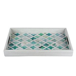 Bandeja de madera con estampado de acuarela verde azulado de cuatro hojas, rectangular, decorativa, gris, para venta al por mayor y pedidos a granel - Product Image 4