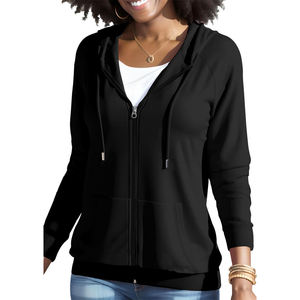 Sweat-shirt d'hiver léger pour femme, couleur unie, ODM, décontracté, fermeture éclair intégrale, avec poches avant, manches longues - Product Image 4