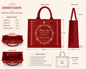 Red Laminated Jute <b>Wedding</b> Return <b>Gift</b> <b>Bag</b> With Golden Print Button Closure Eco Friendly Custom Logo Wholesale Tote - Product Image 2