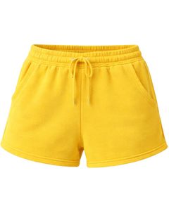 Shorts en molleton de coton jaune vif personnalisés pour femmes, taille élastique, décontractés, pour l'été, vêtements de détente, fabricant sur mesure, qualité supérieure - Product Image 1