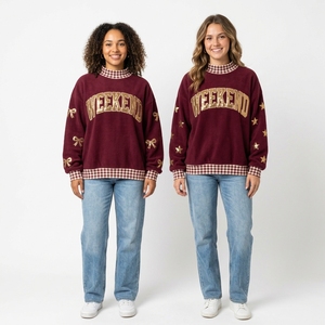 Pull molletonné oversize pour femme de haute qualité, col roulé marine avec imprimé lettres scintillantes, manches longues, style automne - Product Image 2