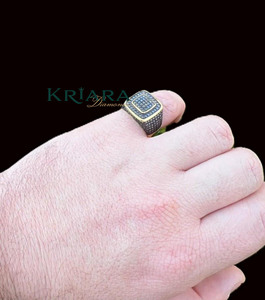 Anillo de Sello Unisex Chapado en Plata 925 con Diamantes Negros Pavé, Corte Brillante Redondo, Diamantes Cultivados en Laboratorio, Uso Diario - Product Image 4