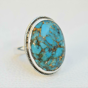 Blue Copper <b>Turquoise</b> Silver <b>Ring</b> 925 Sterling Silver Handmade Gemstone Jewelry for Women - Product Image 1