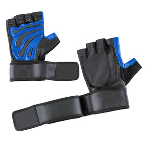 Half Finger Leather Gym <b>Gloves</b> Black Blue Adjustable Wrist Strap <b>Weight</b> Lifting Unisex Fitness Workout - Product Image 1