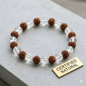 Pulsera de Rudraksha Premium Personalizada y Pulsera de Cuarzo Transparente para Protección Espiritual y Meditación, Joyería de Regalo al por Mayor - Product Image 1