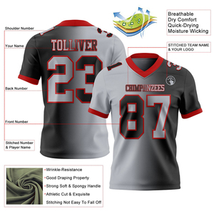 Camiseta de Fútbol Negra Personalizada, Malla Gris Roja, Degradado Auténtico, Moda, Alta Calidad, Transpirable, Ropa Deportiva, Rendimiento Atlético - Product Image 2