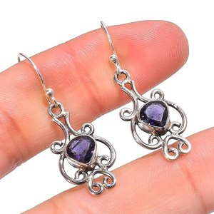 Pendientes de iolita hechos a mano con forma de corazón, piedra preciosa natural, joyería de plata de ley 925 para mujer, regalo elegante - Product Image 2