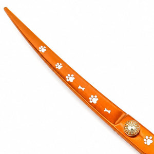 Ciseaux de coiffure professionnels orange en acier inoxydable, lames affûtées, pour droitiers, manche long, motif empreinte de patte - Product Image 2