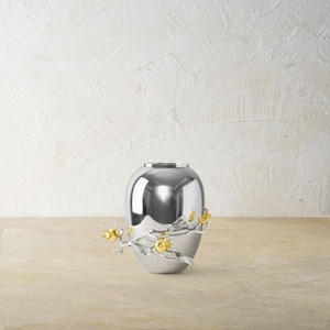 Jarrón de lujo Saleem International 2026 con diseño de granada, color plateado, de metal, con hoja de ginkgo marrón dorado - Product Image 5