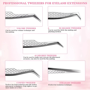 Professional Stainless Steel Eyelash Extension Tweezers Set Tips Anti-Slip Grip Handle Pink Storage <b>Case</b> for Salon Use - Product Image 2