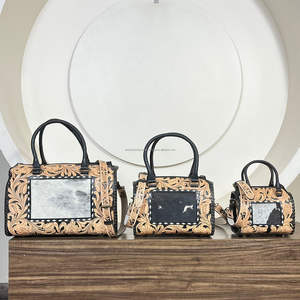 Premium Hot Selling Real Hairon Cowhide Leather Speedy Duffel Bag Women Western Style <b>Tooled</b> Mini Crossbody Travel Handbag Purse - Product Image 5