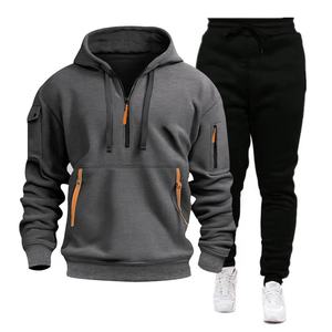 Vêtements de sport pour hommes de haute qualité avec impression de logo personnalisé Essential Activewear Quarter Zip Fleece Lined Hoodie Jogger Pants Set Pour Hommes - Product Image 3