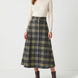 Women High Waist Wool Plaid Long Skirts <b>Winter</b> Style Soft Flannel Long Skirt Women's Button Down Plaid Flannel Long Skirt Ladies - Product Image 1