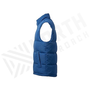 Blue Quilted Vest Stand Collar Zipper Closure Polyester Wadding Winter Wear - Product Image 3