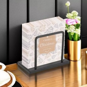 Moderno Porta Servilletas Cuadrado Negro con Soporte Metálico Vertical de Dos Niveles - Product Image 6