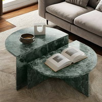 Table basse élégante et mobile ronde en marbre vert Table centrale élégante Décoration de salon Ensemble au design moderne et durable