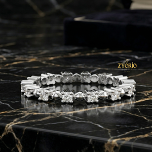 Mixed Shape Lab Diamond 10K GOLD Eternity <b>Ring</b> Round Baguette Wedding Band - Product Image 4