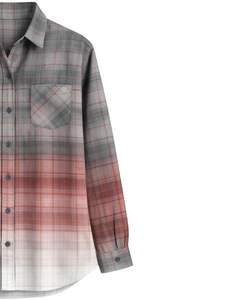 Chemise en flanelle à carreaux gris rouille ombré personnalisée pour femme, à manches longues, boutonnée, décontractée, en mélange de coton, pour l'automne et l'hiver - Product Image 4