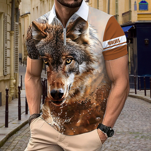 Polo para Hombre con Estampado de Lobo Marrón Tierra |   Camiseta con Cierre de Cremallera de un Cuarto, Sublimación Digital 3D |   Ropa Casual con Motivos de Animales Salvajes - Product Image 6