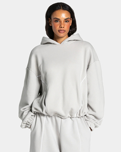 Women's <b>Silver</b> Grey Printed Casual Oversized Hoodie Pants Tracksuit Set with White Piping Baggy Fit 100% Cotton - Product Image 2