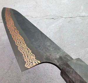 Cuchillo de chef de cobre damasco con hoja recta y mango de micarta, cuchillo de cocina de 0.6 mm de grosor, grado DIY - Product Image 3