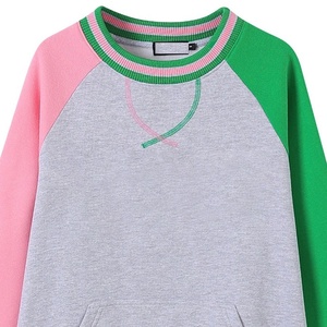 Sweat-shirt à col rond pour femme, color block, manches longues, gris, rose, vert, tricoté, décontracté, avec poches, pour femmes de sororité - Product Image 2