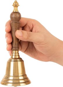 Campana de mano de latón de acabado superior con mango de madera para cronometraje deportivo, círculos de yoga y tono clásico 2027. La campana de mano de latón más reciente. - Product Image 3