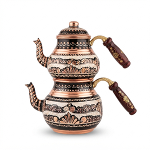Handmade Turkish Copper <b>Tea</b> Pot <b>Set</b> Enamel Copper <b>Tea</b> Kettle Wooden Handle Traditional Teapot OEM ODM Wholesale Manufacturer - Product Image 1