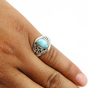 Bague vintage artisanale en argent sterling 925 pour homme et femme, pierre précieuse Larimar naturelle, style bohème, au prix le plus bas - Product Image 2