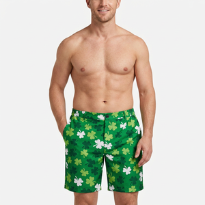 Shorts de Baño para Hombre con Estampado de Trébol Verde, Secado Rápido, Satinados, Casuales, Cintura Media, Cierre de Botones - Product Image 5