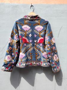 Chaqueta Vaquera Bordada a Mano con Flores, Cuello Chal, Manga Larga, Estilo Prairie Chic para Mujer, Primavera, Corte Corto, Regalo para Ella - Product Image 2