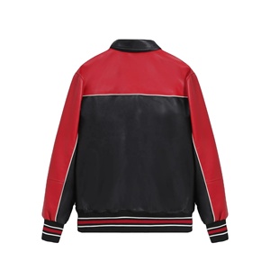 <b>Men's</b> Red Black <b>Leather</b> Varsity <b>Jacket</b> Turn-down Collar Button Closure Casual Autumn Wear - Product Image 4