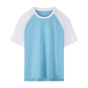 T-shirt à manches raglan pour homme, bleu clair et blanc contrasté, col rond, coupe décontractée, 100% coton jersey, respirant, couleur unie - Product Image 1