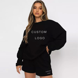 Custom Logo <b>Women's</b> Loose Fit 100% Cotton Breathable Lightweight Sweatshirt <b>Short</b> Set <b>Sweat</b> Suit Casual & Streetwear for <b>Women</b> - Product Image 6