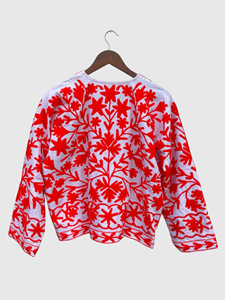 Veste en coton brodée à la main avec des motifs floraux, manches longues, manches lanternes, taille plus, style Prairie Chic, vêtements de printemps pour femmes - Product Image 5