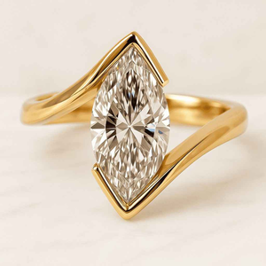 Anillo de Moda Ajustable de Lujo Chapado en Oro de 14K para Mujer, Joyería de Compromiso y Boda, Diamante de Corte Marquesa Cultivado en Laboratorio, Certificado IGI - Product Image 1