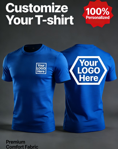 Men's Blue Custom Logo T-Shirt Short Sleeve O-Neck Quick Dry Breathable Regular Fit Knitted Fabric Casual Sports Wear - Product Image 2