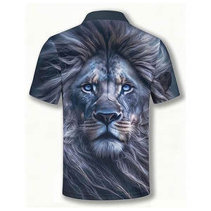 Polo à motif loup blanc avec col noir, design artistique aquarelle, manches courtes, style décontracté streetwear, mode inspirée des animaux - Product Image 4