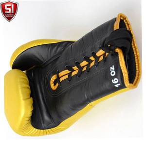 SUMROOS INDUSTRY <b>Yellow</b> Boxing Gloves Leather <b>Lace</b>-Up Adjustable Wrist Strap Durable Training Gear - Product Image 4