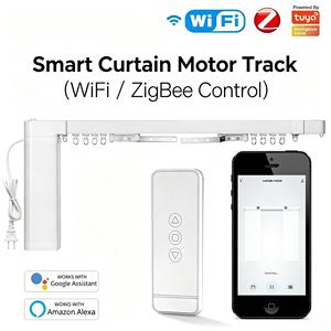 Sistema de riel para cortinas inteligente, riel de ensamblaje DIY con motor inalámbrico, longitud ajustable de 0.1 a 6.2 metros, funciona con control por aplicación. - Product Image 1