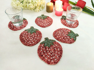 Handmade Strawberry Beaded Coasters - Set of 6 by Creative Art Zone - Product Image 3