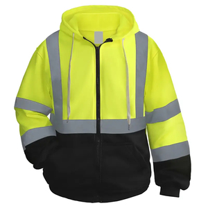 Veste de sécurité réfléchissante jaune et noire à haute visibilité, classe 1 ANSI, imperméable, avec fermeture éclair et capuche, logo personnalisé - Product Image 1