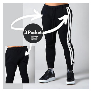 Men's Black Hooded Tracksuit Set With <b>White</b> Stripes Full Sleeve <b>Jogger</b> Pants Sporty Sweatshirt Drawstring Closure Autumn Wear - Product Image 3