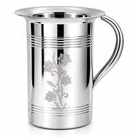 Carafe à eau en acier inoxydable avec couvercle et poignée gravée de motifs floraux pour la cuisine et le service des boissons à la maison