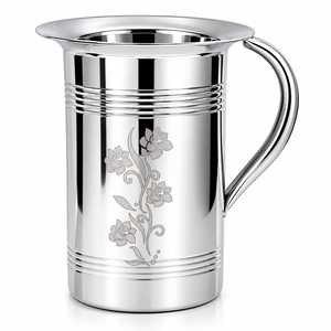 Stainless Steel Water <b>Jug</b> Metal Pitcher with Lid Floral Engraved Handle for Home Kitchen <b>Drink</b> Serving - Product Image 4