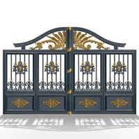 Portail Principal Décoratif en Fer Forgé de Luxe, Design Doré Ornemental, Double Porte Élégante pour Entrée Résidentielle, Sécurité et Chantier