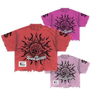 Custom High Quality Vintage Boxy Cropped Acid <b>Wash</b> Graphic Distressed T-shirt 100% Cotton Streetwear Plus Size Knitted Printed - Product Image 4