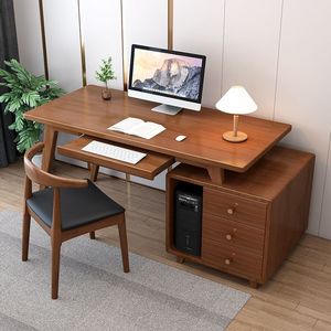 ชุดโต๊ะคอมพิวเตอร์ไม้สไตล์มินิมอลทันสมัย พร้อมเก้าอี้ตามหลักสรีรศาสตร์และลิ้นชักด้านข้างขนาดใหญ่ - Product Image 1