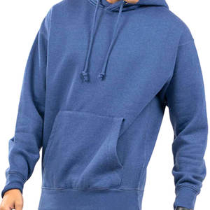 เสื้อสเวตเชิ้ตผู้ชายสีน้ำเงินมีฮู้ดบุซับใน ผ้าฝ้ายฟลีซ 100% กันน้ำ เป็นมิตรกับสิ่งแวดล้อม แขนยาวแบบปกติ สวมหัว ผ้าสีพื้น สำหรับฤดูหนาว - Product Image 5