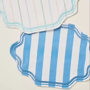 Manteles individuales Bearfit hechos a mano con bordado Madline, 100% algodón, lona orgánica, ecológicos, estilo europeo, con rayas azules - Product Image 1